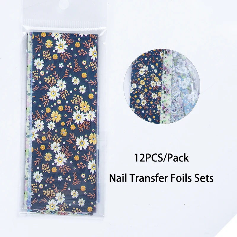 12 шт. наклейка с цветком для ногтей переводная Фольга наклейки дизайна