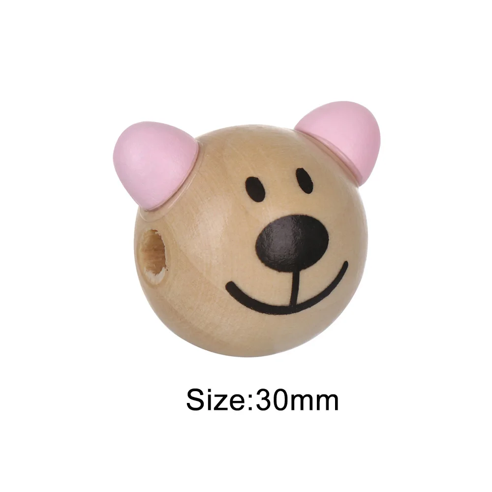 5 шт. Детские объемные бусины в виде мишки из мультфильма деревянные со смайликом