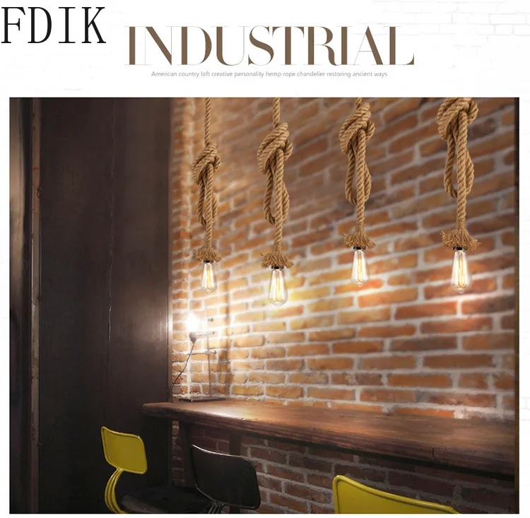 Подвесной светильник из пеньковой веревки винтажная промышленная Подвесная