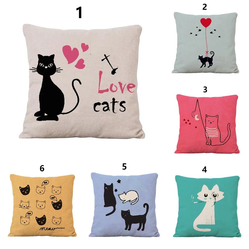 Printed PillowcaseFresh Lovely Cat Cushion Covers 45x45 cm 1 Piece Polyester Square Pillowcases for Car Chair Party Cheap Decor |