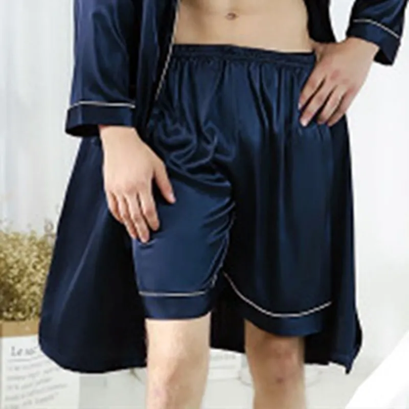 Мужские атласные шелковые пижамы летние для сна Короткие штаны отдыха одежда с