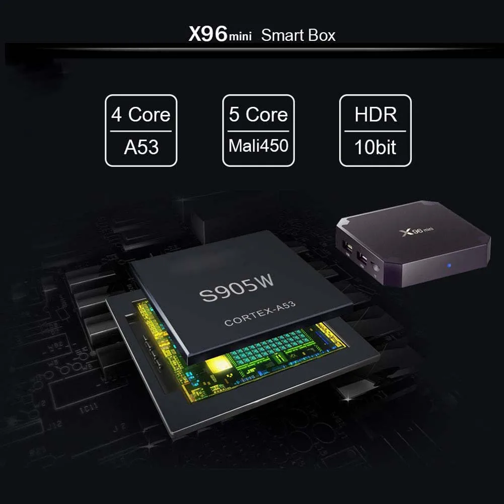 Медиаплеер X96mini 1 + 8G/1 16G Смарт ТВ приставка Четырехъядерный 4K 3D WIFI 100M медиа Android 7 |