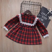 christmas infant red long sleeve dress girls plaid printed lace round collar princess dress new year festival clothes 0 4 years