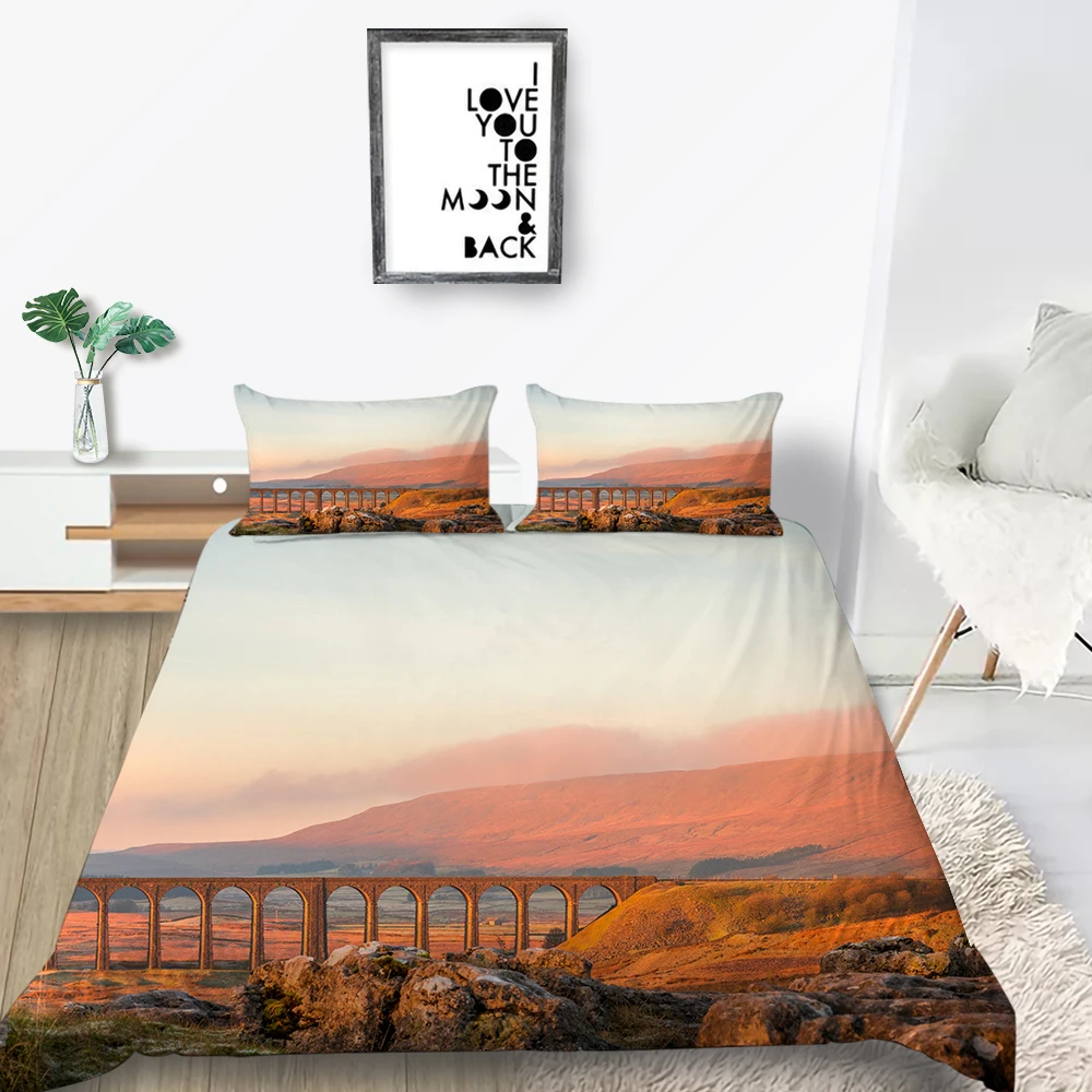 Комплект постельного белья с мостом Королевский размер чудесный пейзаж