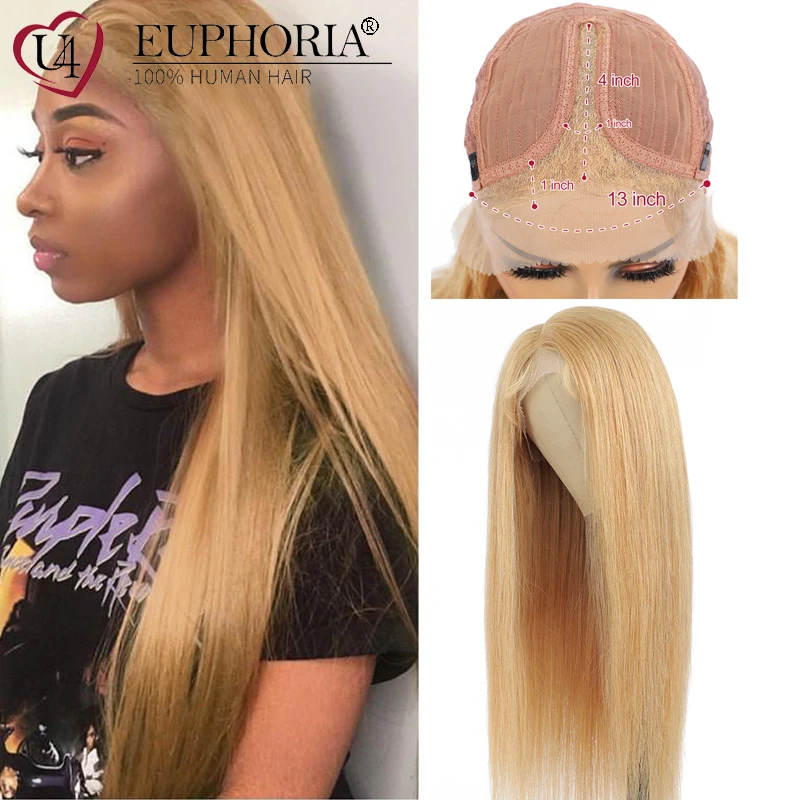 

Straight Blonde Human Hair Lace Part Wigs 100% Brazilian Human Hair 13x4x1 T/L Part Wigs 150% Density Long Wig EUPHORIA
