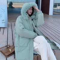 2022 new style womens down jacket mid length winter over knee padded thickening fashion oversize fur street warm coat wear top