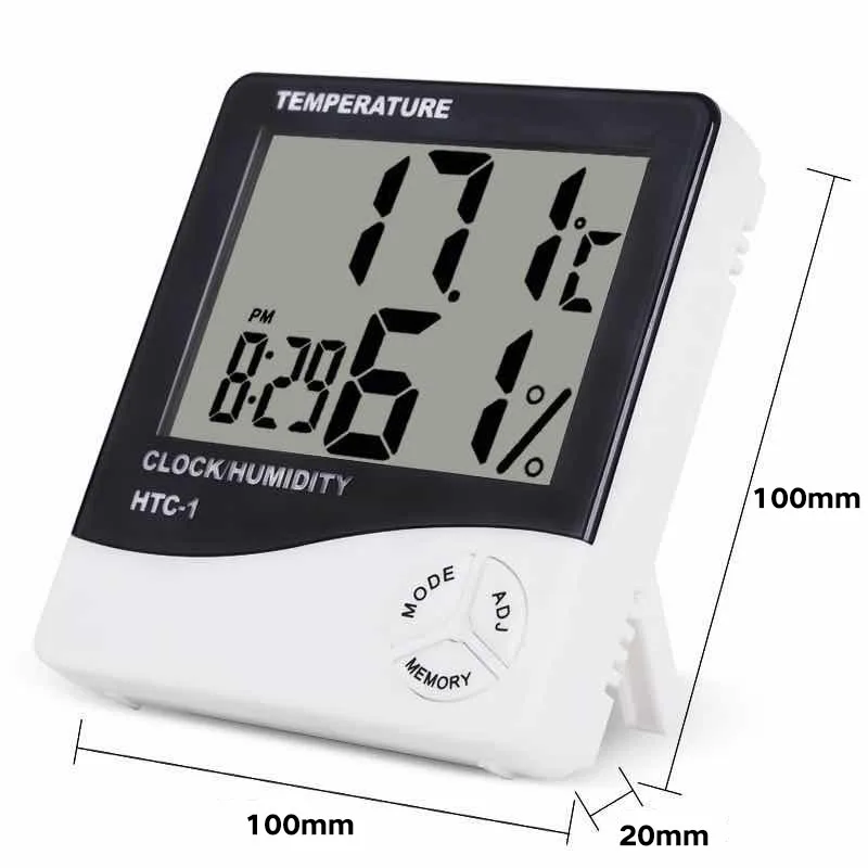 Digital Room Thermometer LCD Electronic Temperature Humidity Meter HTC1 Indoor Outdoor hygrometer Weather Station Clock | Дом и сад