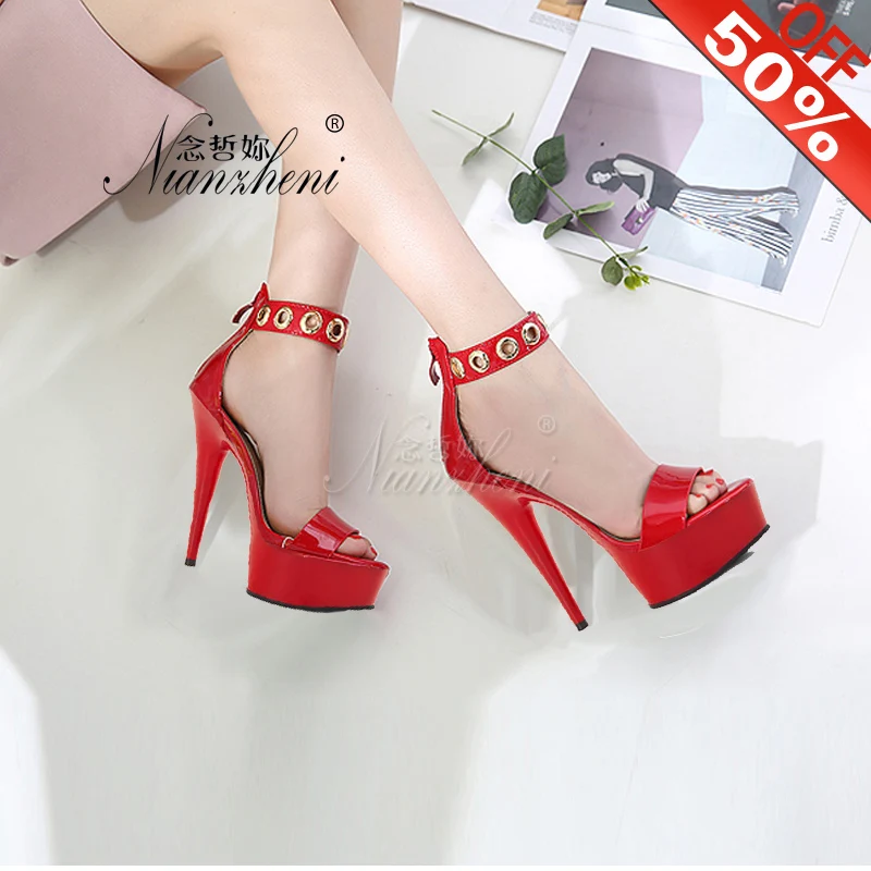 

Women's 2019 Summer 6 Inch Transparent Platform Sandals Pole Dance Shoes Crystal Rivet Zipper Wedding 15CM High Stripper Heels