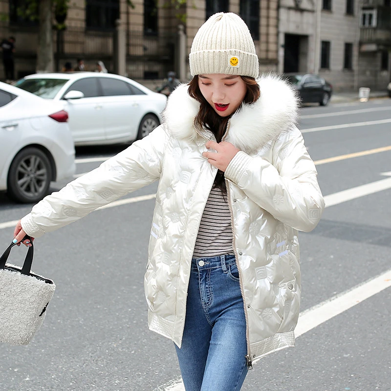 Новинка 2020 модная блестящая золотая зимняя Серебристая пуховая хлопковая куртка