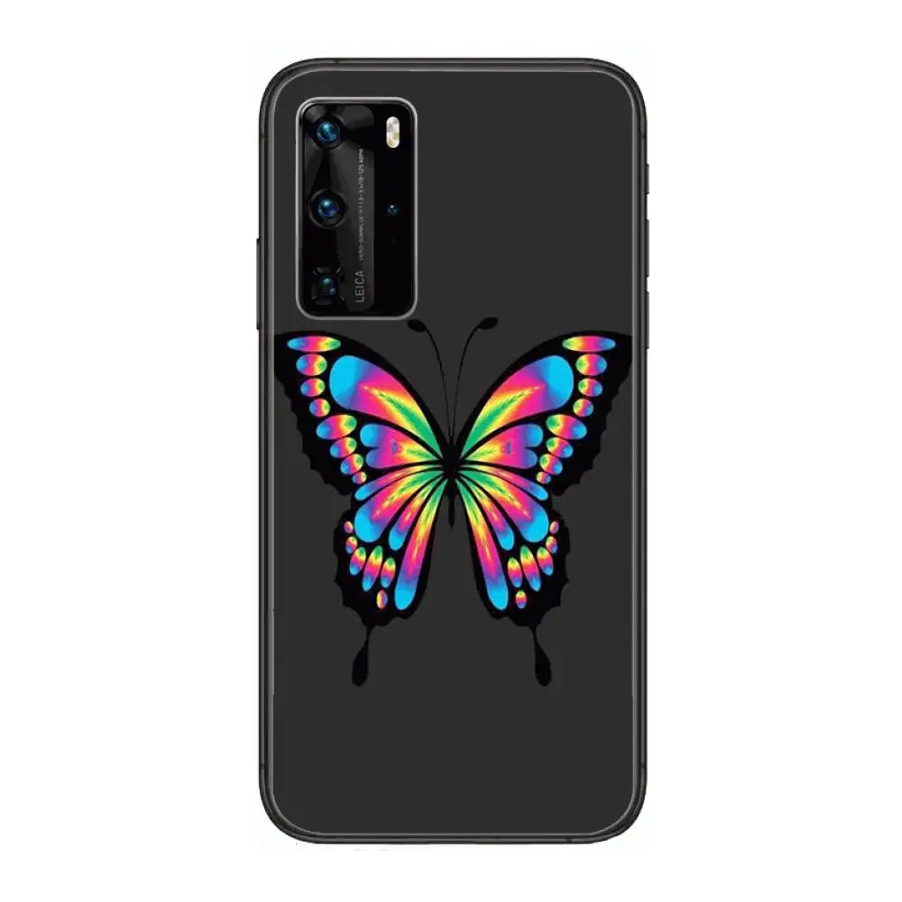 

Colorful butterfly Phone Case For Huawei P 40 30 20 10 9 8 Lite E Pro Plus Black Etui Coque Painting Hoesjes comic fashion