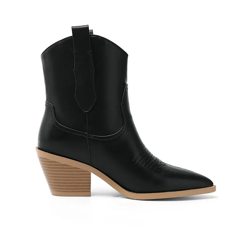 Женские ковбойские ботинки из искусственной кожи на танкетке с острым