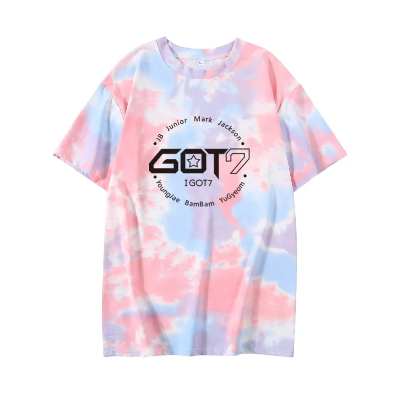 

Летняя модная женская футболка с принтом Tie Dye Got7, футболки с буквенным принтом в японском и корейском стиле, повседневная универсальная ули...