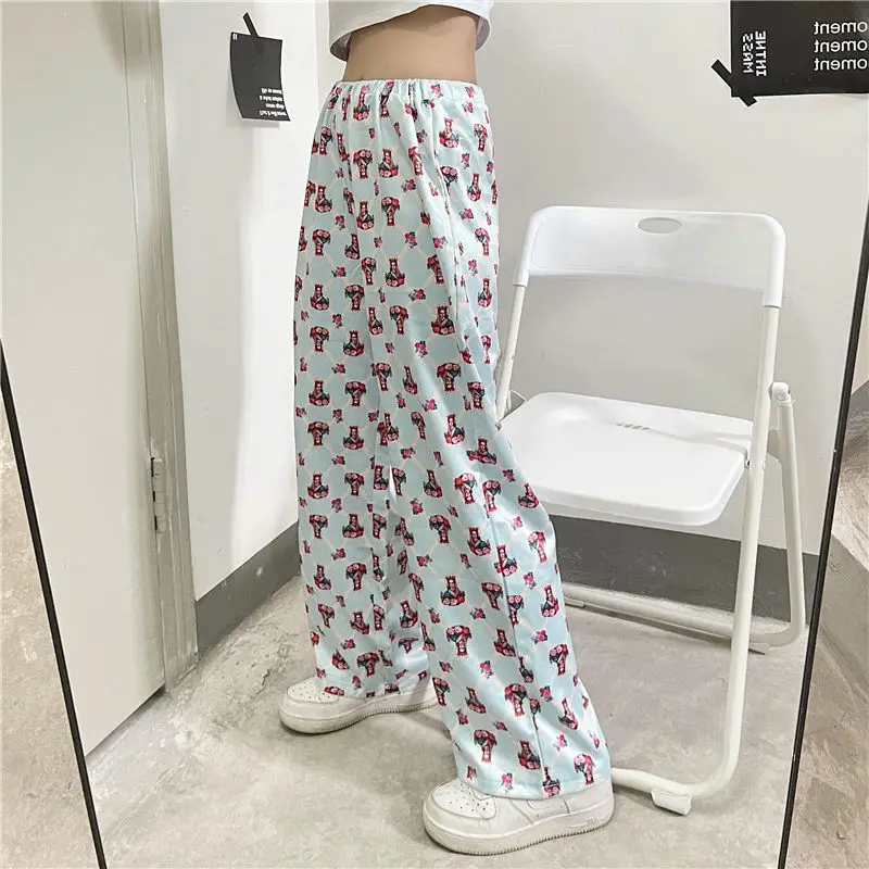 

Vintage Print Trousers Women Fashion Spring 2021 Harajuku Wide Leg Pant High Street Loose Streetwear Women Clothing