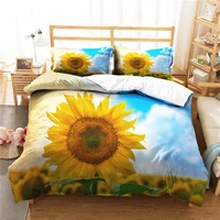set of linen 3d sunflower printed home textile with pillowcases bedroom clothes bedding coverlet for couple