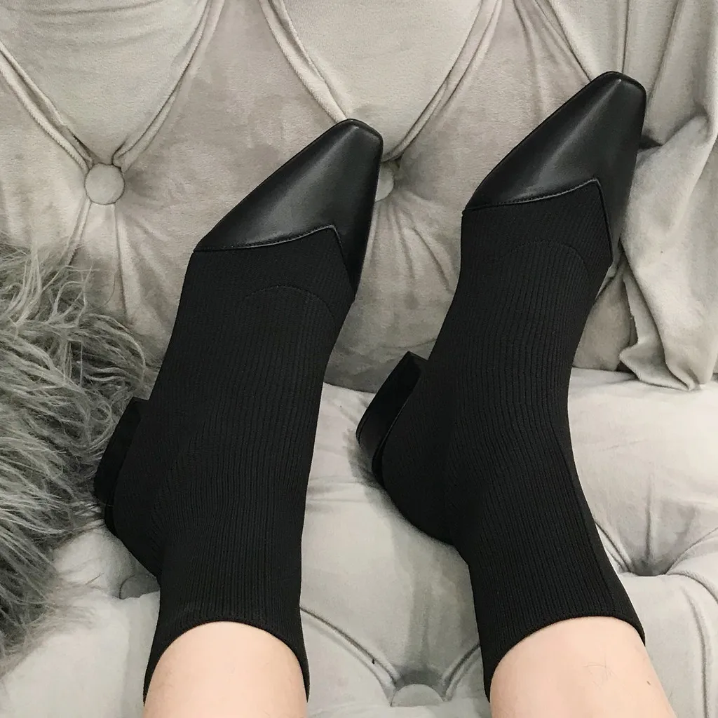 Женские ботинки до середины икры 2019 г. Осенне зимние однотонные из эластичной