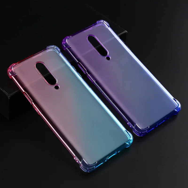Силиконовый чехол для Oneplus 8 7 Pro противоударный градиентный красочный с подушкой