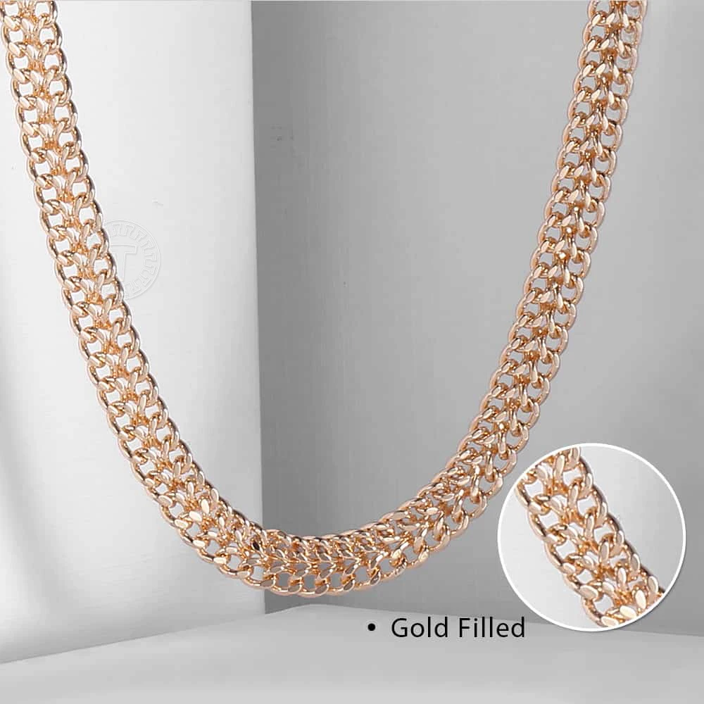 7.5mm Mens Womens Bracelet Necklace Set 585 Rose Gold Color Double Curb Cuban Weaving Bismark Link Chain Jewelry Set LCS04 images - 6