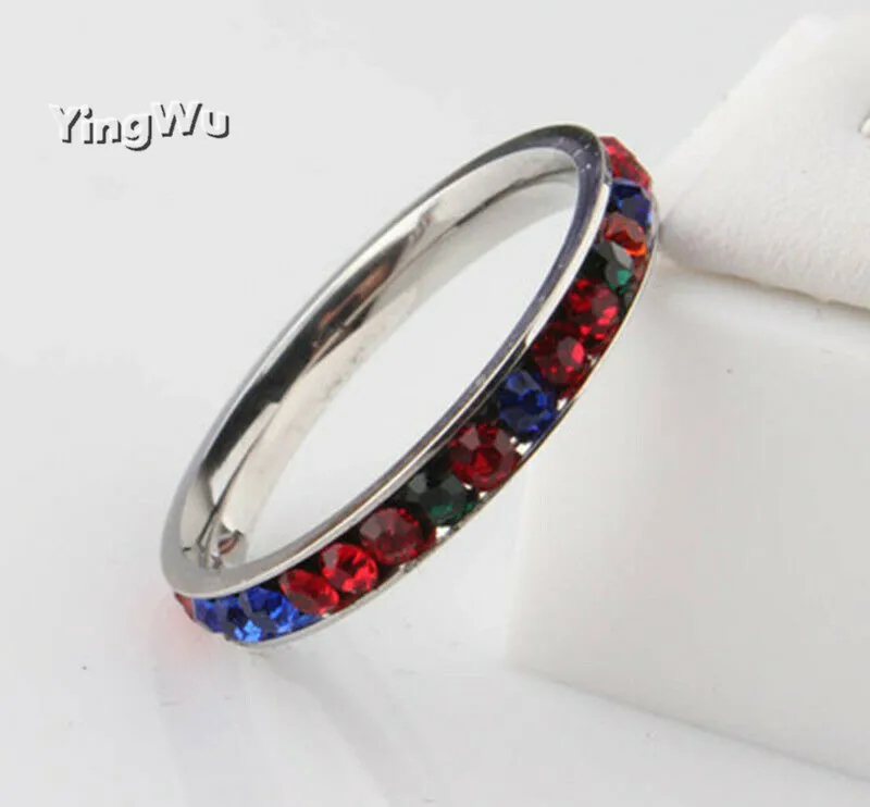

Yingwu 5pcs/Set Lots Fashion Stainless Steel Ring Jewelry Women Silver Colorful Crystal Rhinestone Rings Set Wedding Accessories
