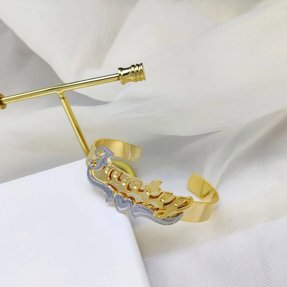 Custom Name Bracelet Double Plate Name Bracelets Personalized Two Toned Name Bangle Letter Chain Stainless Steel Birthday Gifts