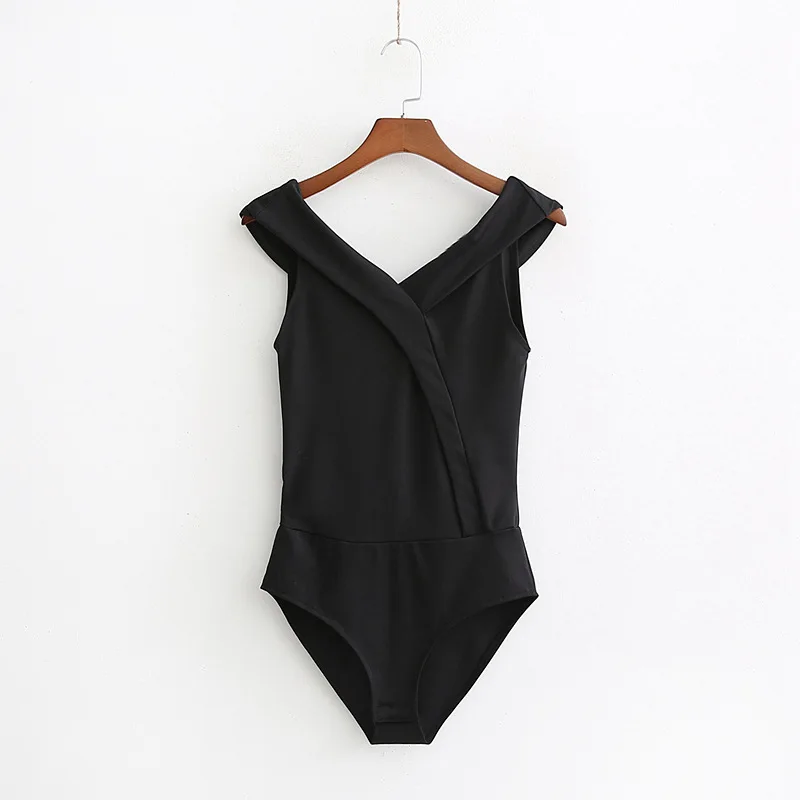 Боди женское сексуальное летнее черное боди с V образным вырезом облегающие