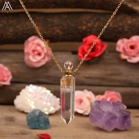natural white quartz point perfume bottle pendant jewelry faceted gold crystal essential oil diffuser for women healing jewelry