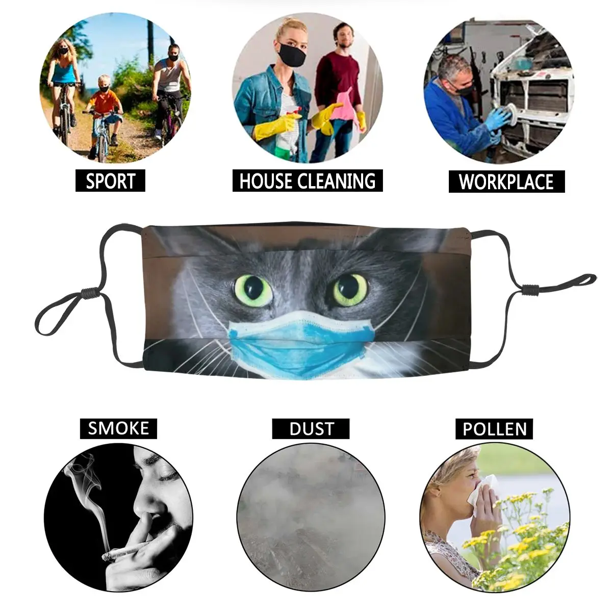 

Cute Cat With Face Mask Reusable Face Mask Animal Lover Kitty Pets Anti Haze Dust Mask Protection Mask Respirator Mouth Muffle