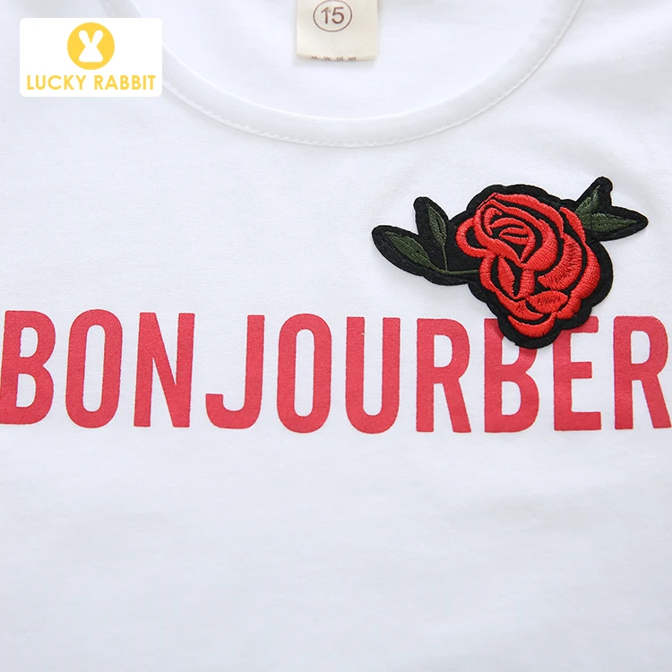 Футболка с коротким рукавом и цветочной вышивкой из денима|Комплекты одежды для