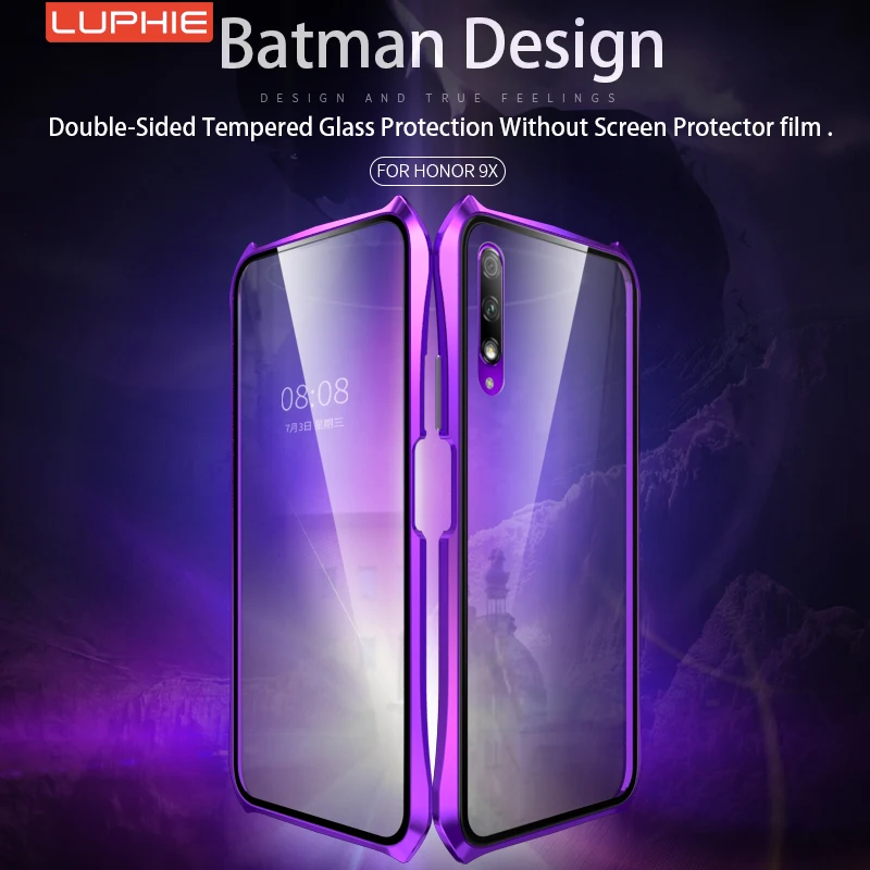 Магнитный чехол Luphie для Huawei Honor 9x Pro полное переднее и заднее стекло 9h закаленная