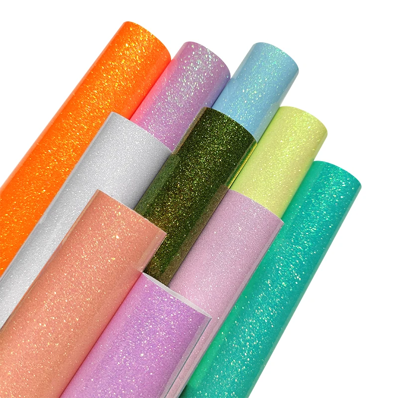 

XHT-26044 Shiny Fluorescent Hair Bow Glitter Glossy TPU Leather Faux Leather Fabric for Book Cover Bag Making