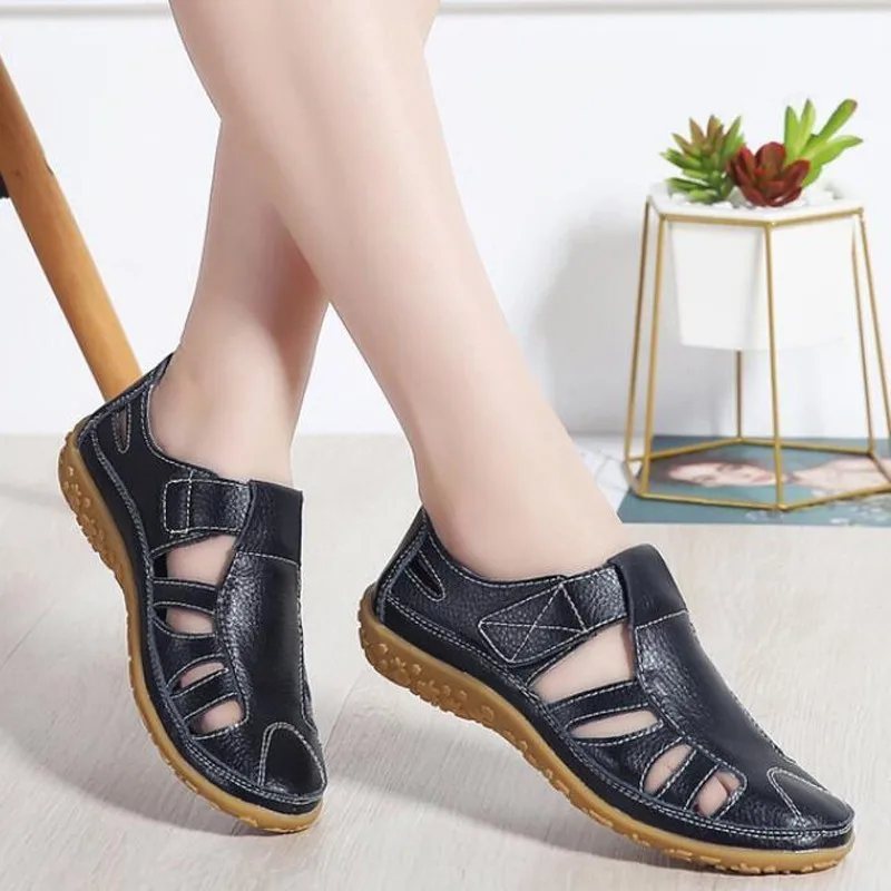 

comemore 2021 Women Gladiator Sandals Leather Hollow Out Flat Sandals Ladies Casual Soft Bottom Summer Shoes Woman Beach Sandal