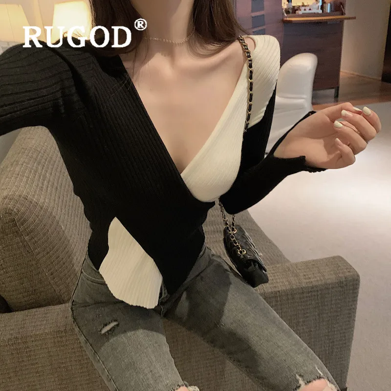 свитер женский RUGOD сексуальный с глубоким v-образным вырезом крест-накрест модный
