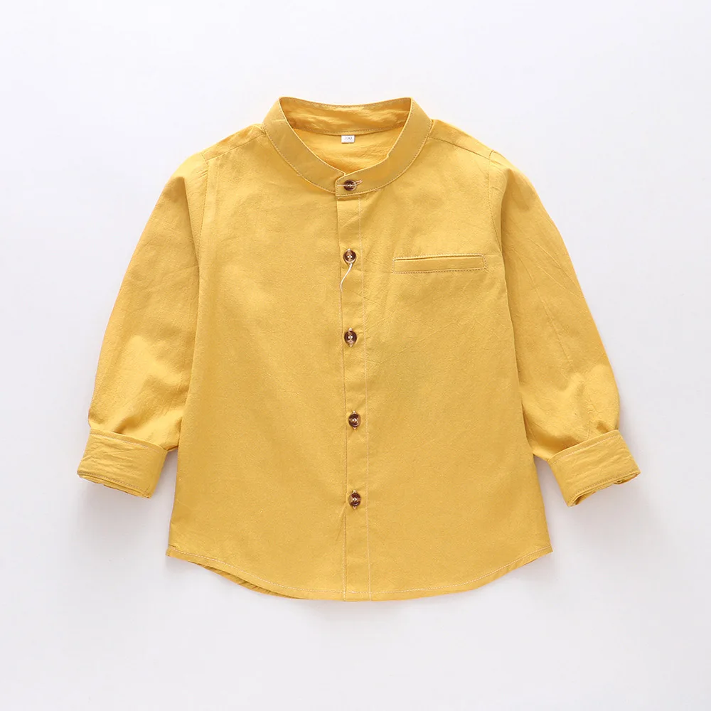 Yellow Kindstraum/ г. Новые однотонные рубашки для мальчиков и девочек детская одежда с высоким содержанием хлопка осенняя одежда полной длины для детей DC176 - Цвет: Yellow