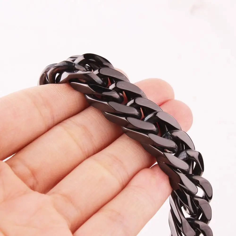 

Fashion Jewelry 316L Stainless Steel Black Tone Cuban Curb Chain Bracelet Bangle Men's Gift High Quality 7"-11" NewSale