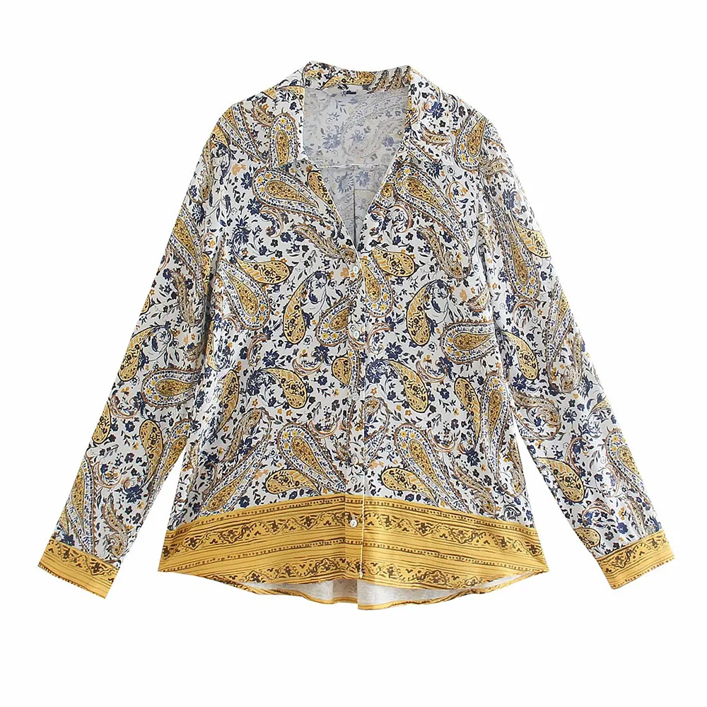 

Женская свободная рубашка ZA, модная рубашка из вискозы с длинными рукавами и принтом позиционирования, в европейском и американском стиле, ...