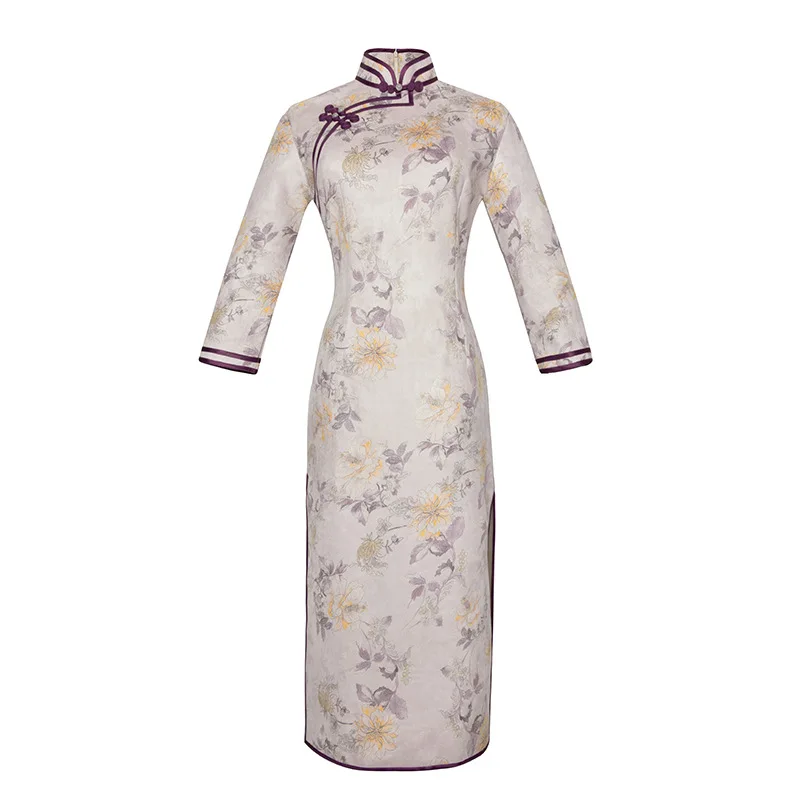 5205 Зимнее замшевое женское сексуальное винтажное короткое платье Cheongsam, новинка, китайский стиль, воротник-стойка, женское тонкое платье Qipao M-4XL - Цвет: 5205