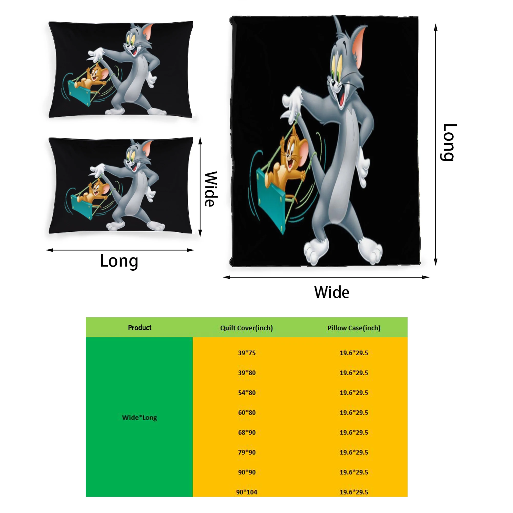 

Tom and Jerry Graphic Printed Home Bedding Set Printing Polyester Quilt Cover Set 3 Pieces Quilt Cover Pillow Cover Set