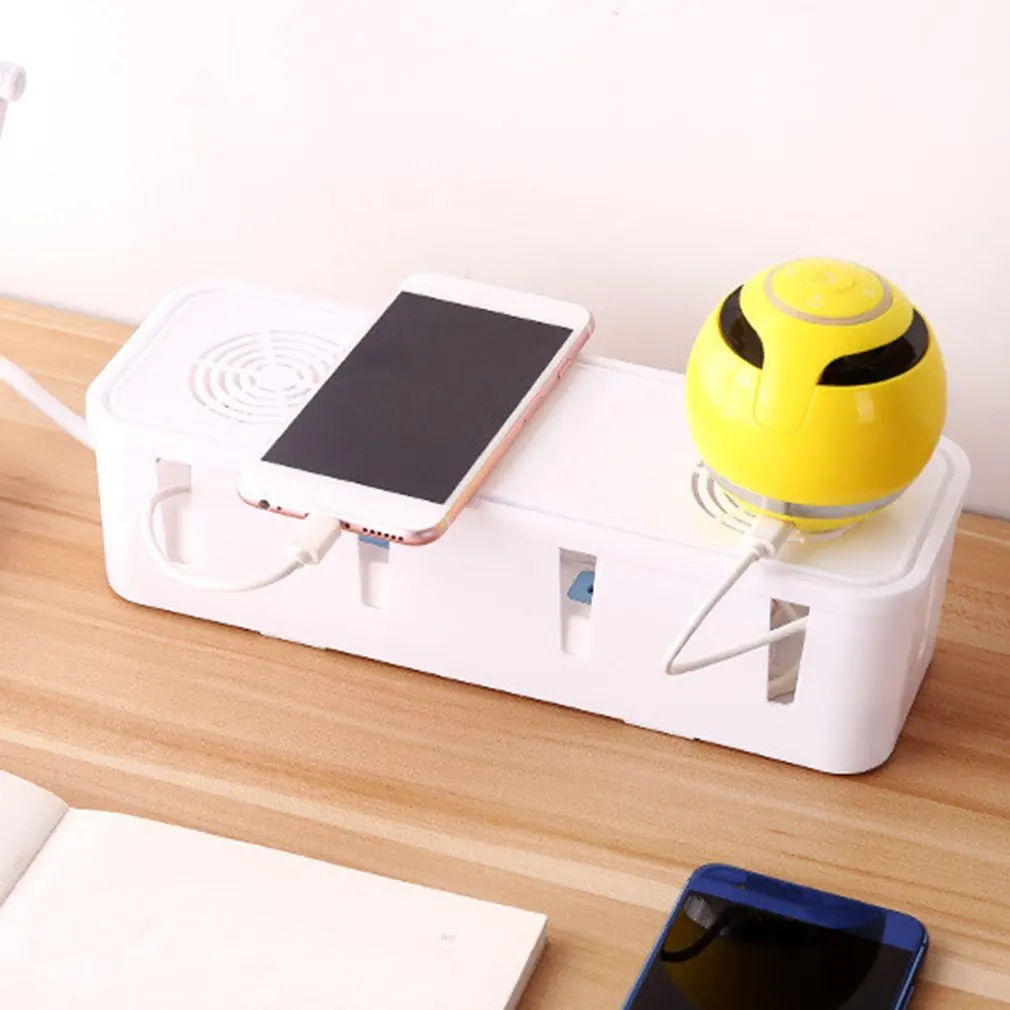 

White Cable Storage Box Power Strip Wire Case Anti Dust Charger Socket Organizer Network Line Charger Wire Management