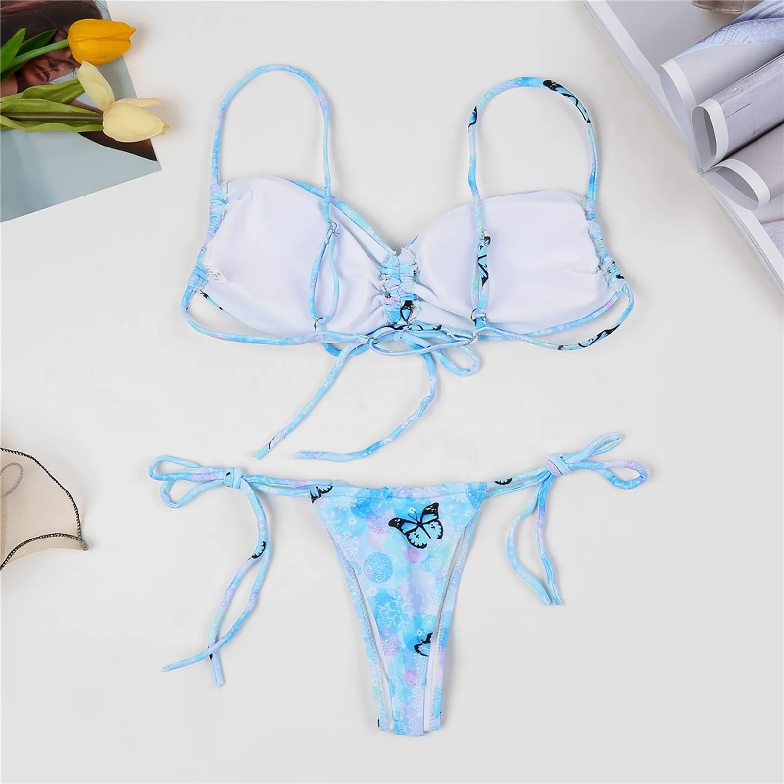 

Women Sexy Solid Push Up High Cut Lace Up Halter Bikini Set Two Piece Swimsuit 2021 Swimsuit women
