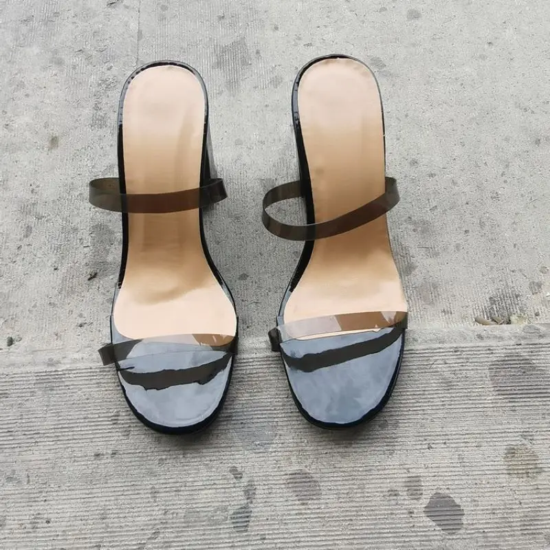 

2021 Summer PVC Jelly Slippers Clear Open Toed High Heels Fashion Women Transparent Square Heel Sandals Pumps Sexy Shoes