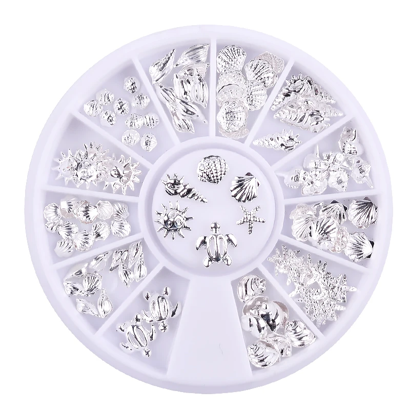 1 коробка смешанные океан Морской стиль 3D сплав ногтей искусство украшения