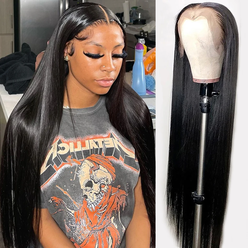 

28 30 32 Inch Straight Lace Front Human Hair Wigs 4x4 13X4 Transparent Lace Frontal Closure Brazilian Hair Wig for Black Women