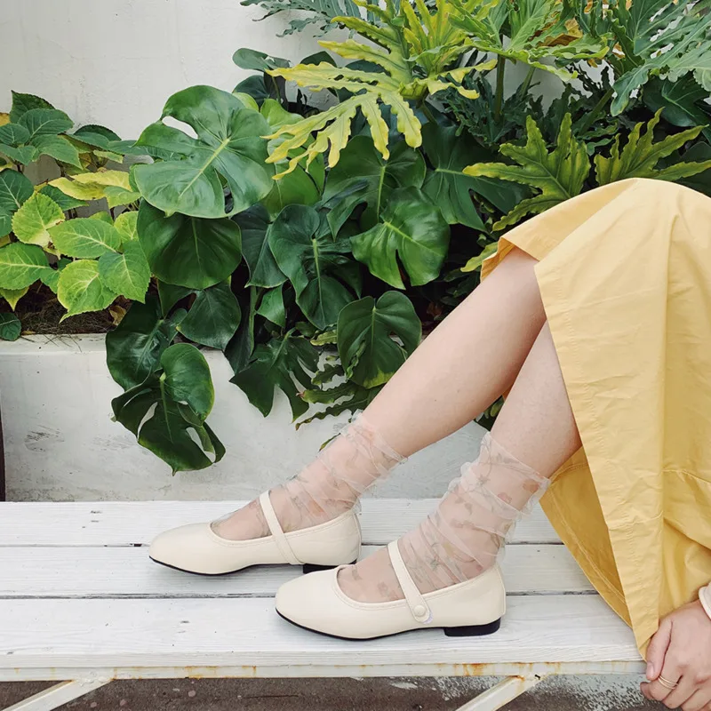 Летние оригинальные носки из сетчатой пряжи с цветами дышащие 3D вышивкой для