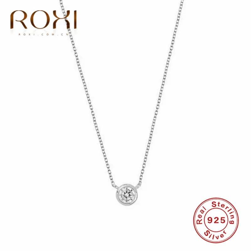 silver ROXI маленькое круглое ожерелье с кристаллами подвеска цепочка на ключице ожерелье женское ожерелье из стерлингового серебра 925 колье массивные украшения - Окраска металла: silver