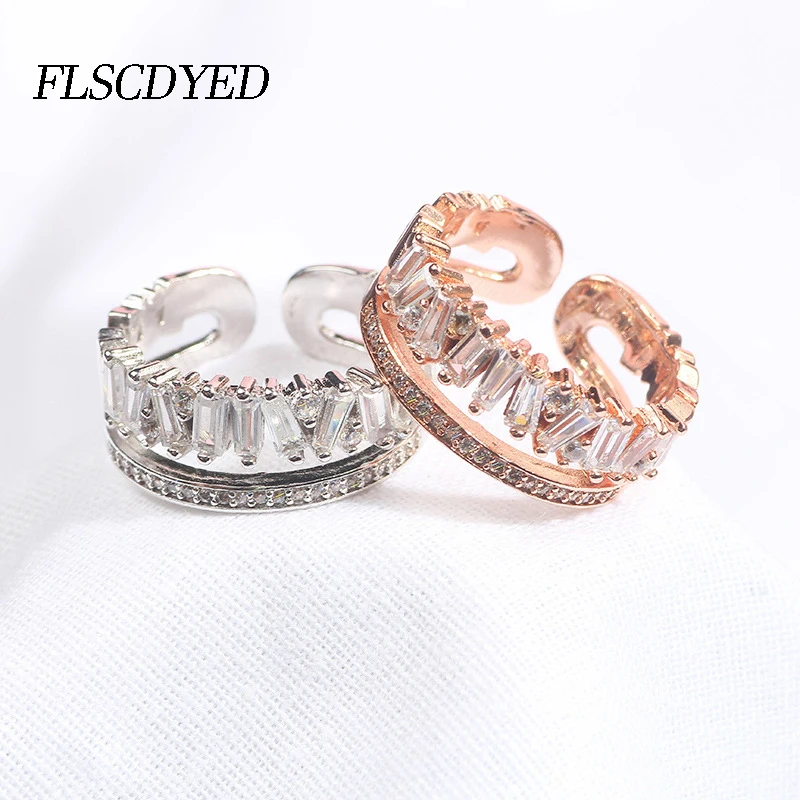 

FLSCDYED Luxury Zircon Rose Gold Double Layer Opening Rings For Woman 2021 New Fashion Trend Gothic Wedding Party Girl's Jewelry