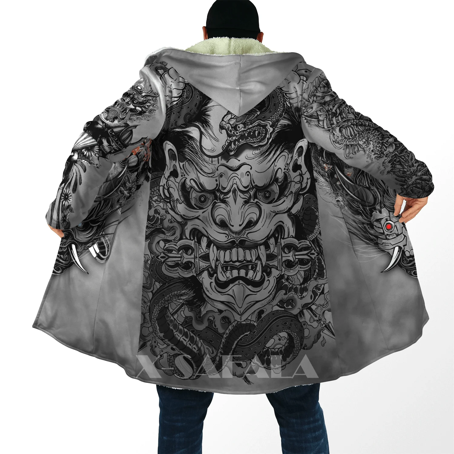 

Thick Warm Hooded Cloak for Men Tattoo Symbol Viking Armor Overcoat Coat 3D Print Windproof Fleece Unisex Casual-A31