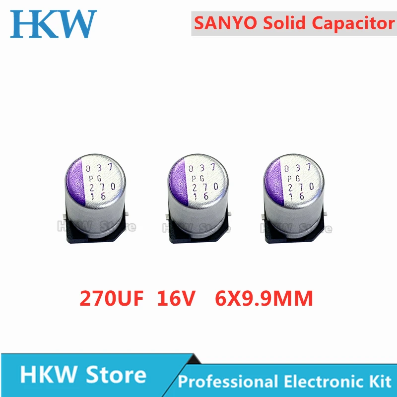 Sanyo pg Série 6×9.9 mm Super Baixo Capacitor Sólido Esr Smd 16svpg270m para Placa-mãe Vga Novo e Original 10 Peças 270uf 16v