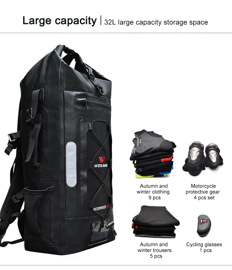 Водонепроницаемая мотоциклетная сумка WOSAWE 32L из ПВХ 100% для мотоциклетного шлема