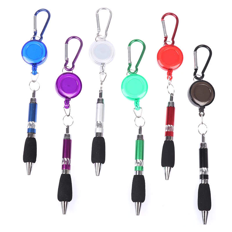 1Pc Cute Retractable Badge Reel Ballpoint Pen Belt Clip Key Chain With Carabiner Ring Lanyard School Office Supplies |