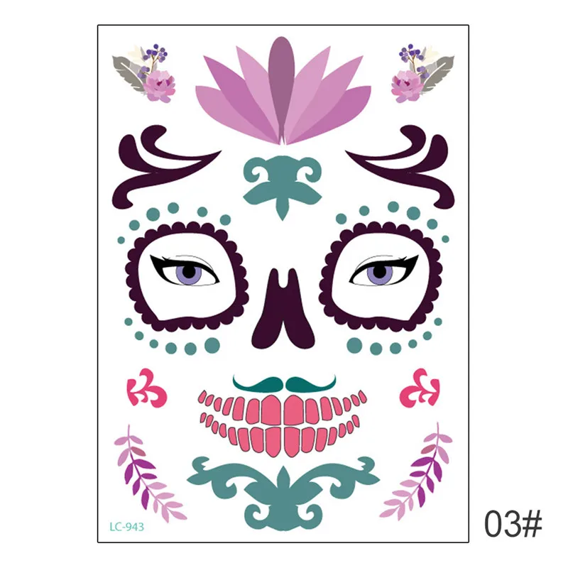 Новая временная татуировка на Хэллоуин наклейка 1 шт День мертвых Dia de los Muertos маска для лица сахар тату наклейка с черепом - Color: 1pcs Color 7