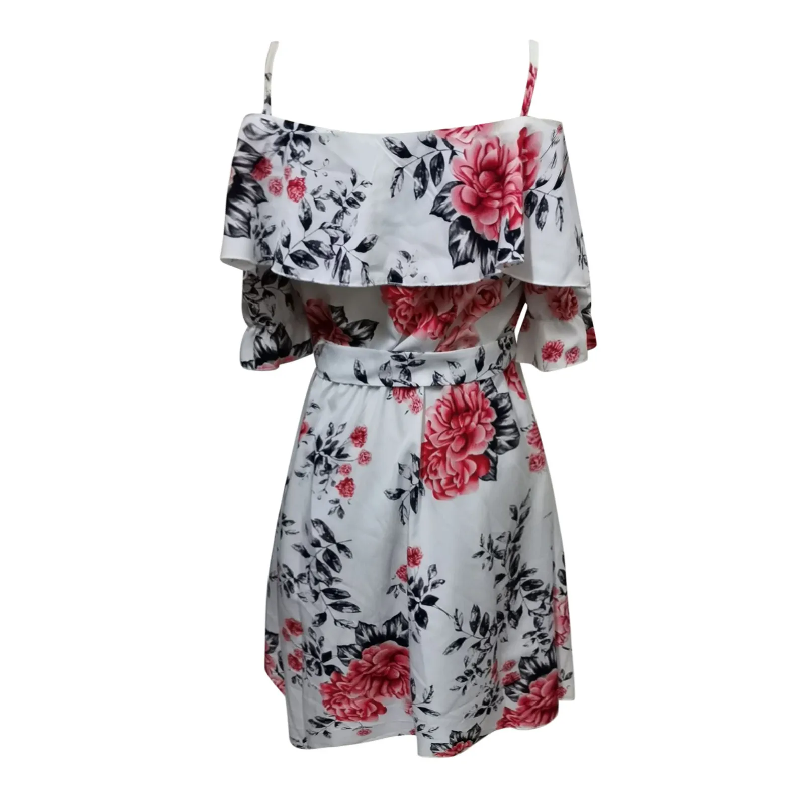 

Summer Women's Dress 2021 Sling Print Ruffled Waist Dress Camisole Casual A-Line Mini Skirt Beach Dresses